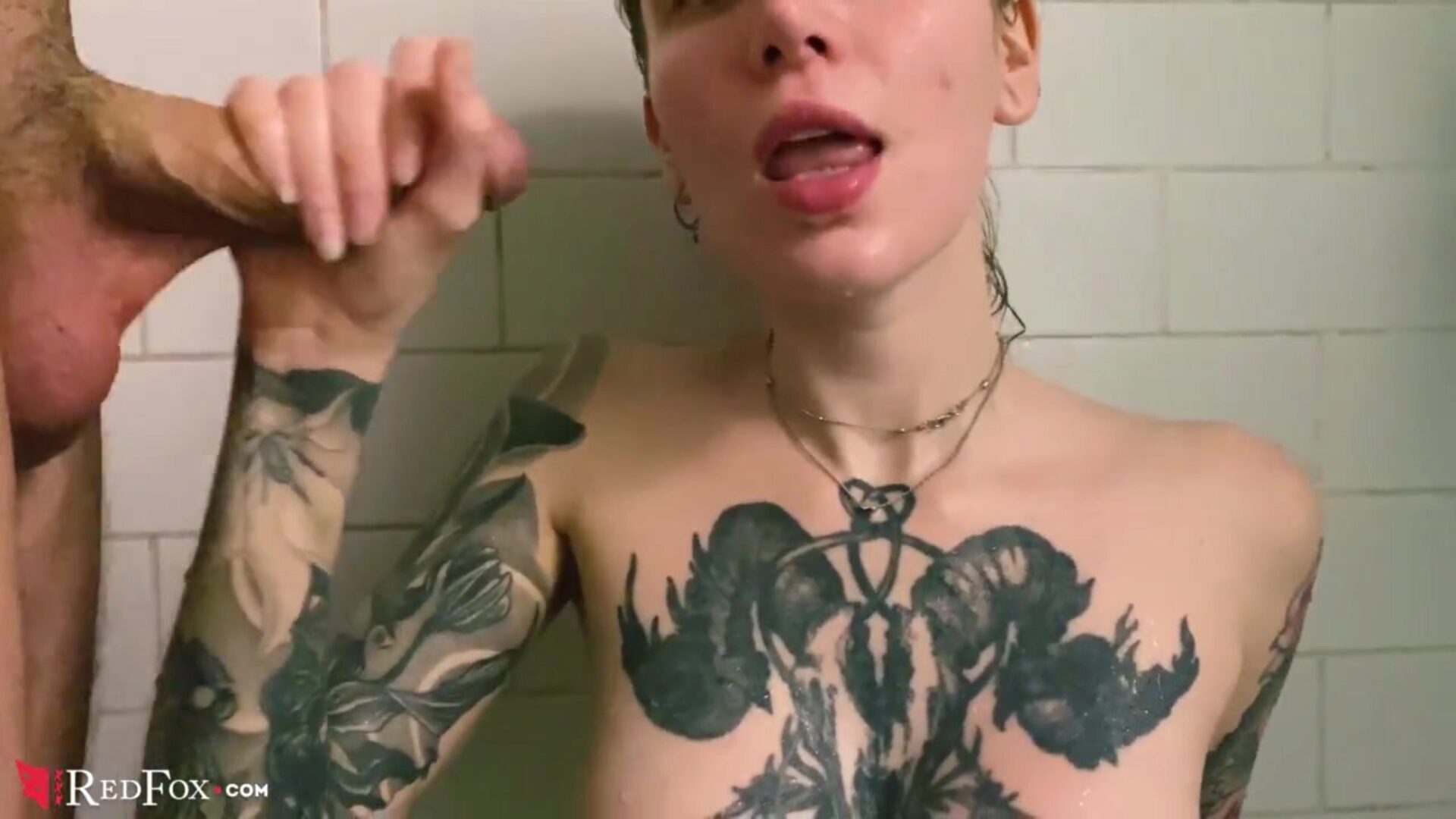 tetovirane bebe pov blowjob i sperma u ustima u kupaonici